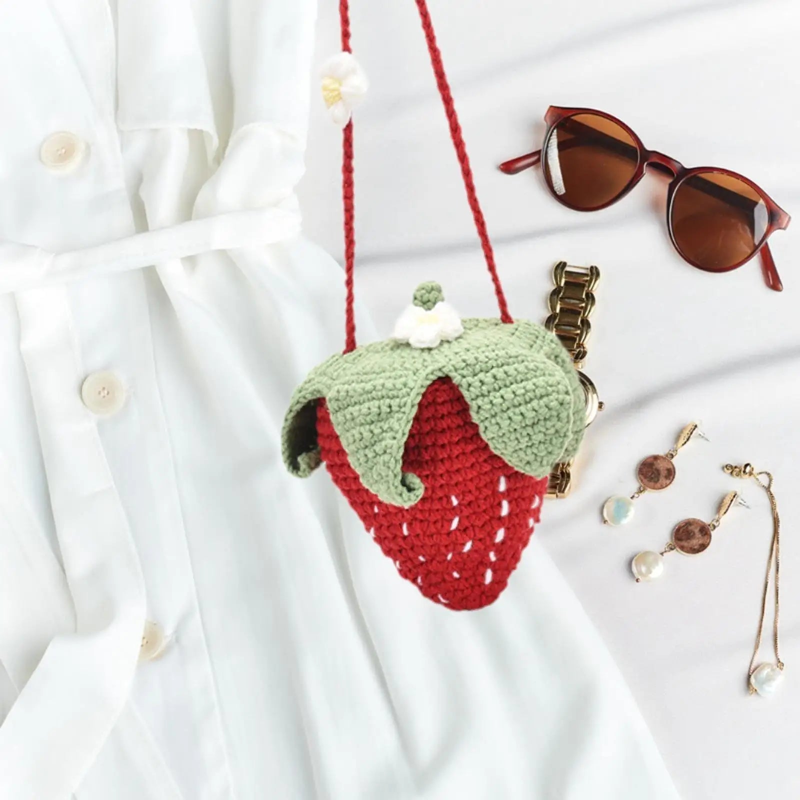 Hand Knitted Strawberry Bag Stylish Gift Shoulder Bag for Party Use