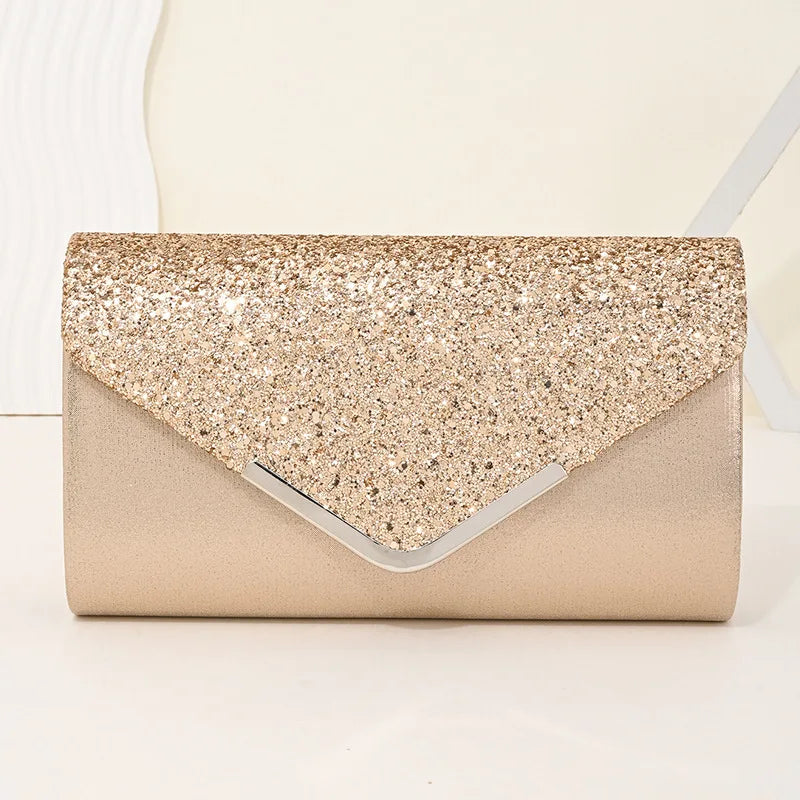 Clutch Bags V Design Metal Chain Glitter Sequined Evening Bags with Envelope Party Wedding  Lady Handbags Banquet Messenger Bag