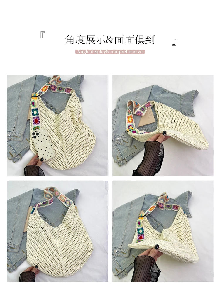 2025 Summer New – Bohemian Fresh Hollow Woven Tote Bag – Large Capacity Single-shoulder for Leisure & Vacation