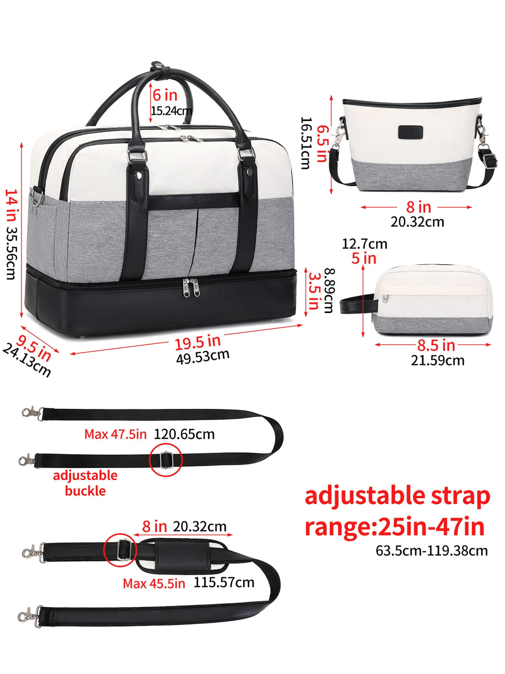 Large Capacity Travel Bag Handbag Tote Travel Bag Shoulder Weekend Bag with Shoe Compartment Breathable Travel Night Bags