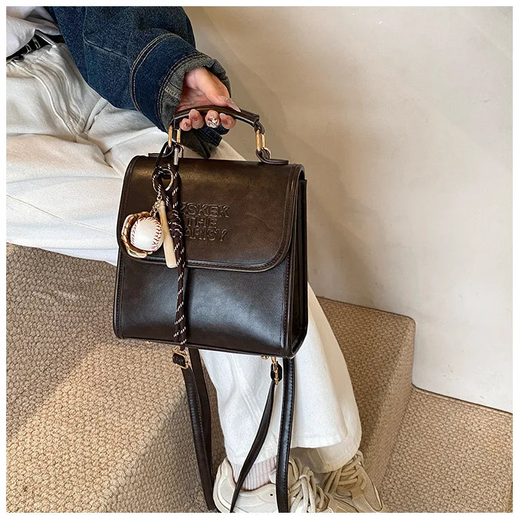 Casual Retro Large Capacity Women's Backpack Fashionable Versatile Stylish Satchel Crossbody Bag New Black City Simple Style PU