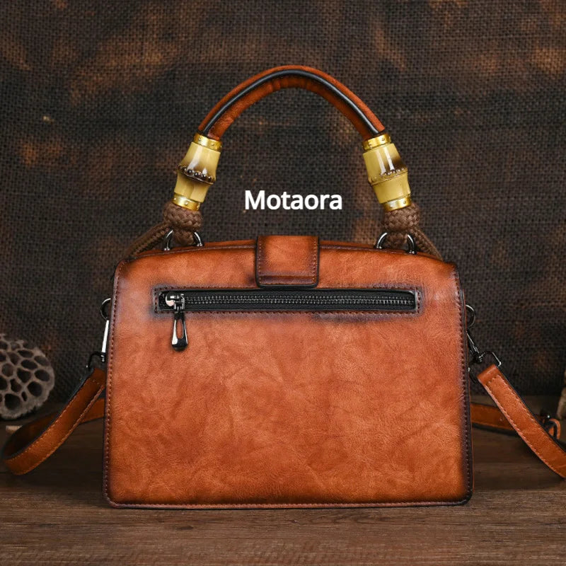 Motaora New Embossed Shoulder Bag For Women's 2025 Vintage Handmade Handbag Female PU Leather Big Capacity Crossbody Bags Purse