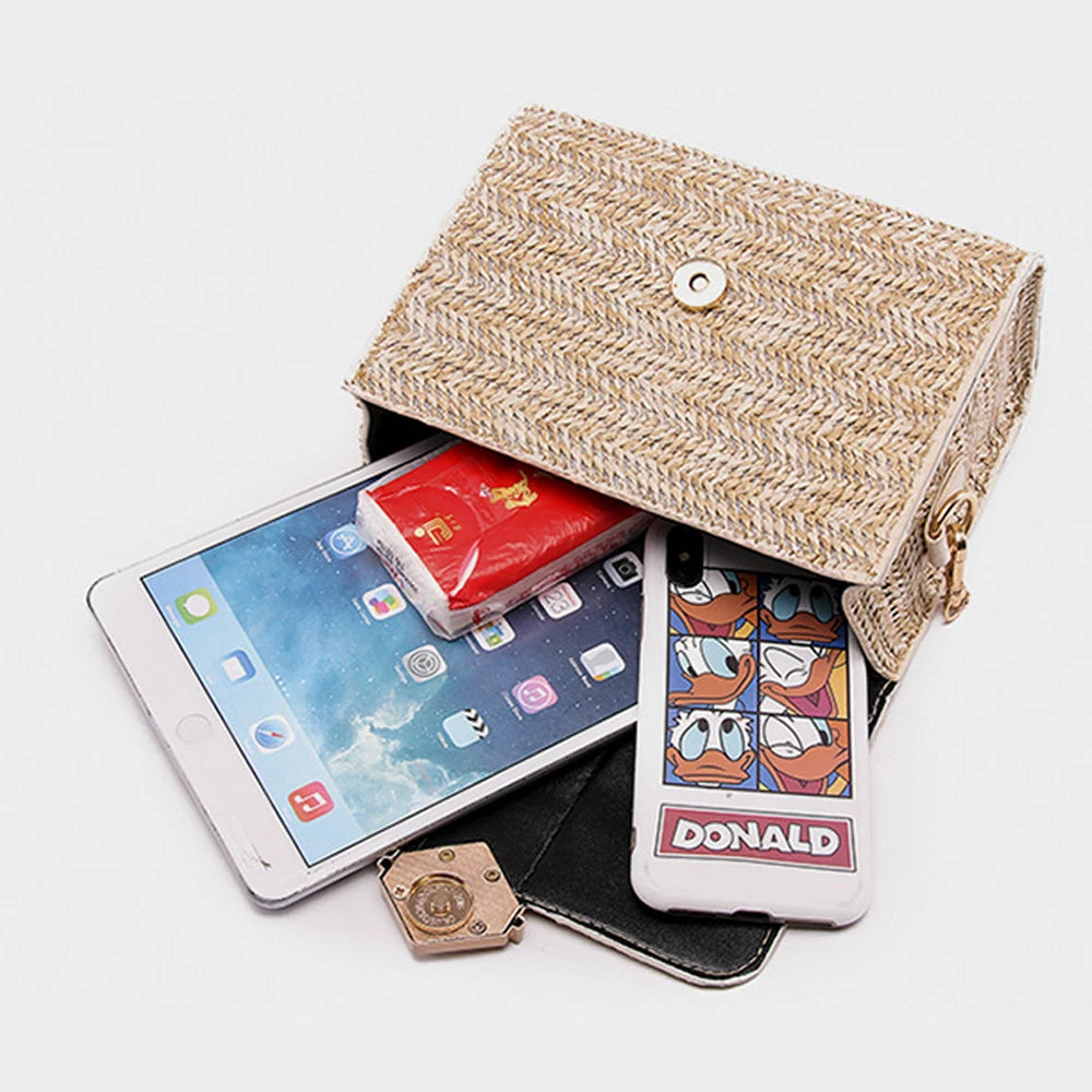 Clutch Crossbody bag Square Straw Bags Women Fashion Rattan Messenger Bag Handbag bolsas sacos соломенная сумка