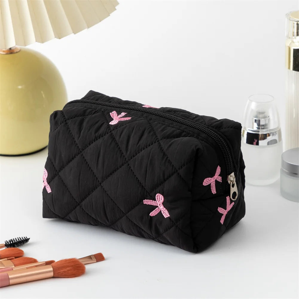 Makeup Bag for Women Embroidered Bowknot Travel Cosmetic Bags Large Capacity Toiletry Storage Bag Portable Makeup Pouch