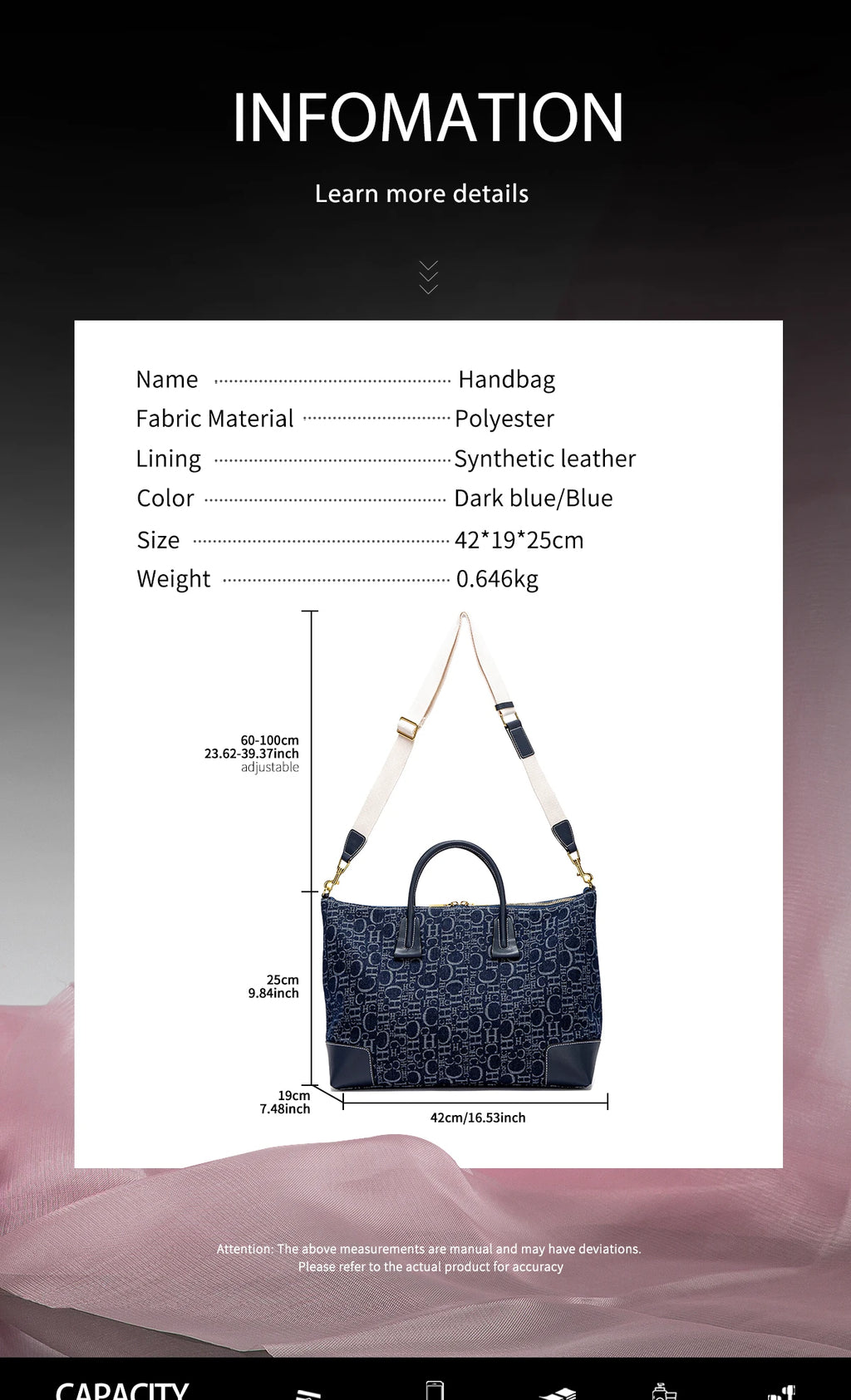 Geometric Letter Pattern Travel Totes – Sophisticated Blue Fabric  Leather Accents Metallic  for Urban Mobility Chic Versatility