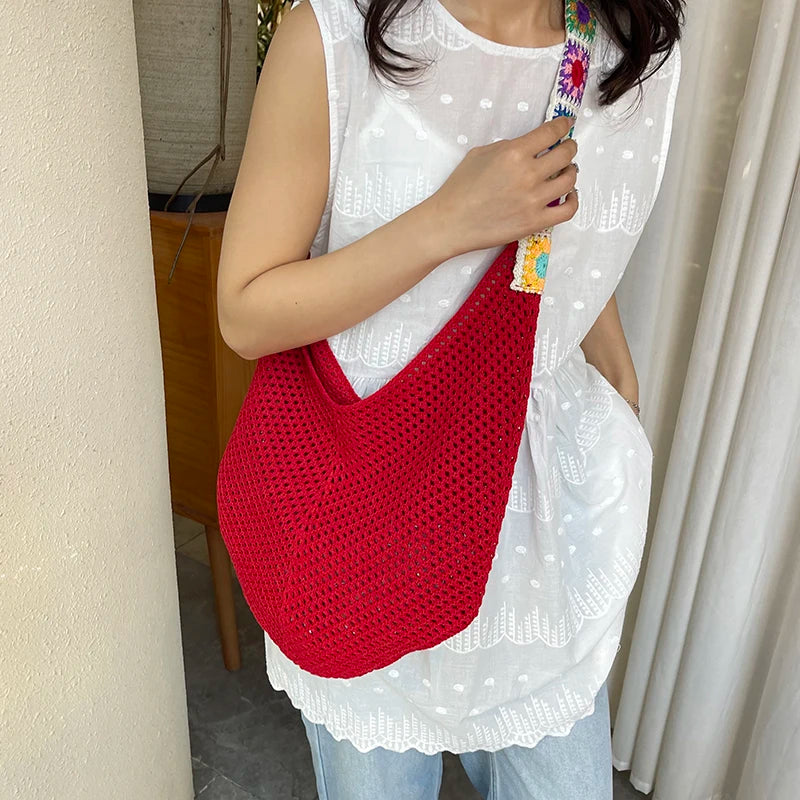 2025 Summer New – Bohemian Fresh Hollow Woven Tote Bag – Large Capacity Single-shoulder for Leisure & Vacation