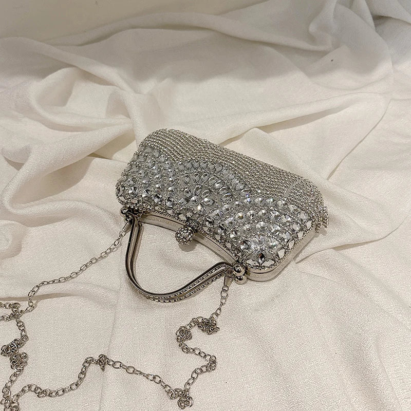 Gold Evening Clutch Bag For Women Luxury Diamond Party Purse Handbag Fashion Tassel Shoulder Crossbody Box Lipstick Bag Designer