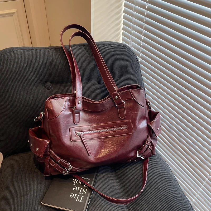 LEFTSIDE Big Solid Color PU Leather Shoulder Bags for Women Female 2025 Trend Luxury High Capacity Crossbody Handbags and Purses