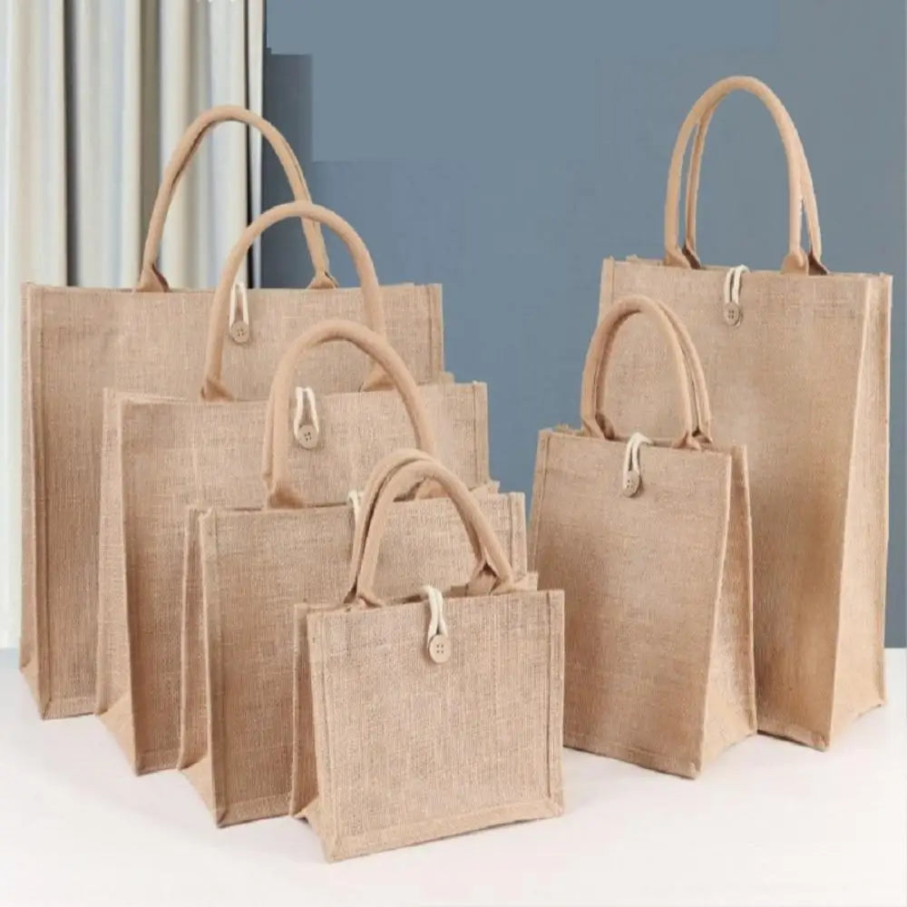 Burlap Jute Tote Bag Vintage Reusable Grocery Shopping Wedding Birthday Gift Bag Handmade Handbags Multifunctional Flax Tote