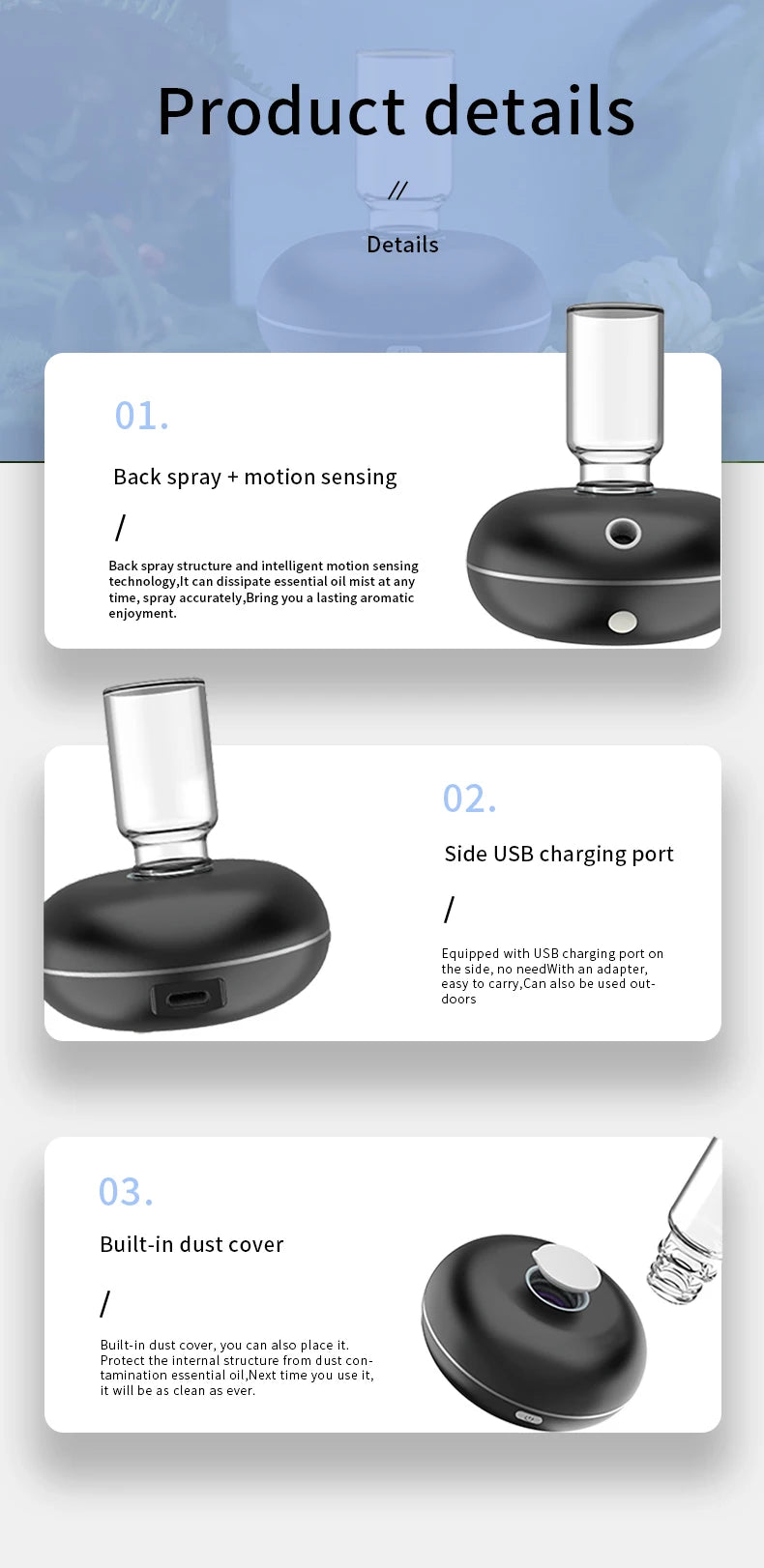 Car Essential Oil Diffuser Air Freshener Room Fragrance Cool Mist Aroma Diffuser USB Automatic Spraying Auto Mini Scent Machine