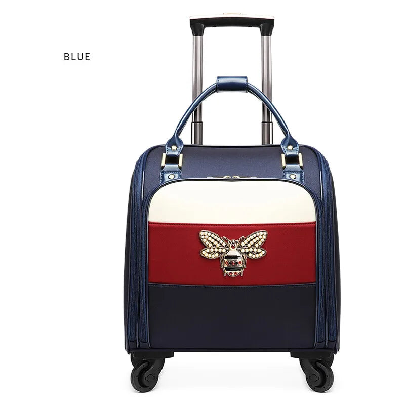 Luxury Design 16/18Inch With Handbag Women Rolling Luggage Small Cabin Carry On Retro Ladies Trolley Suitcase Travel Bag