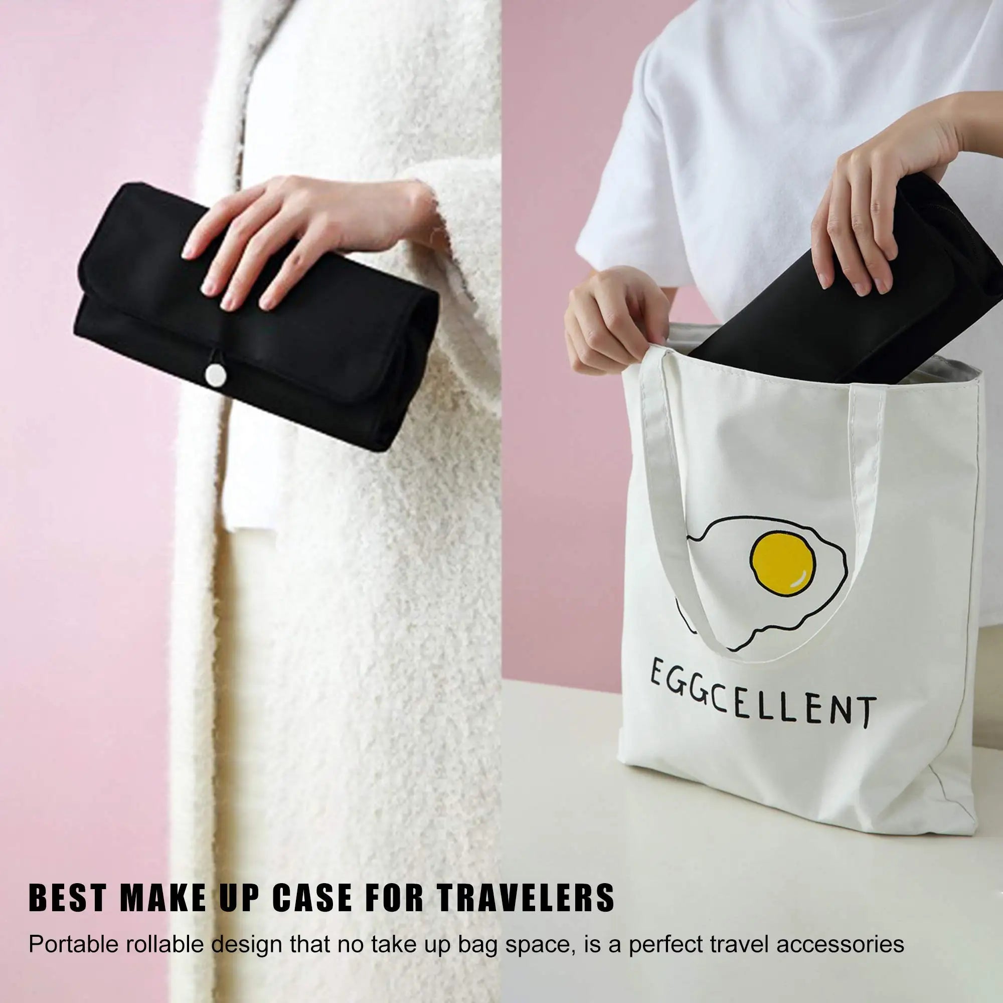 Makeup Bag Women's Cosmetic Brush Bag Travel Organizer Makeup Brushes Fold Tools Rolling Bags Waterproof Nylon Makeup Case