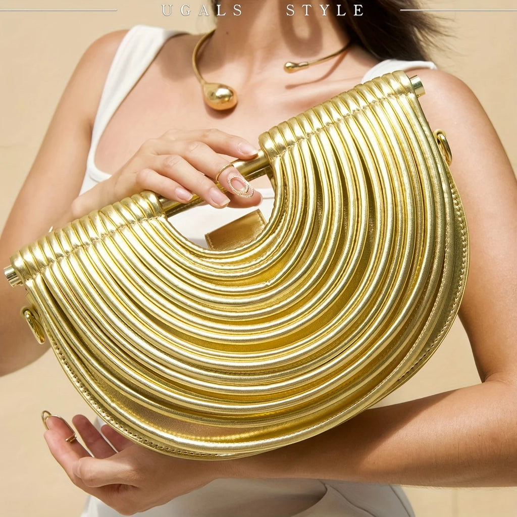 Handbags for Women 2025 New Gold Luxury Designer Brand Handwoven Noodle Bags Half Round Pulled Hobo Silver Evening Clutch Chic