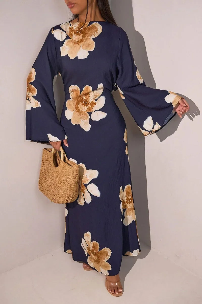 Elegant Floral Print Abaya Dress for Muslim Women Modest Full-Length Ankle-Grazing Maxi Robe 2025 Summer Islamic Turkey Outfit