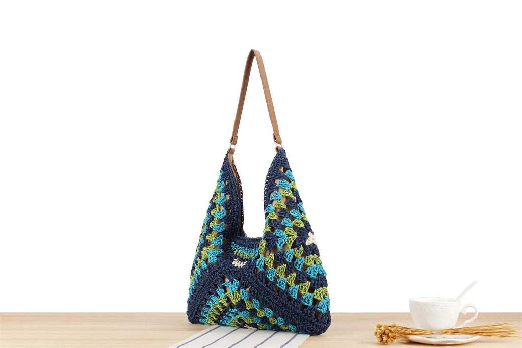 Summer Bohemian Braided Handbag Casual Tote Hollow Straw Beach Bag Woven Shoulder Bag Raffia Rattan Shopping Travel Bag