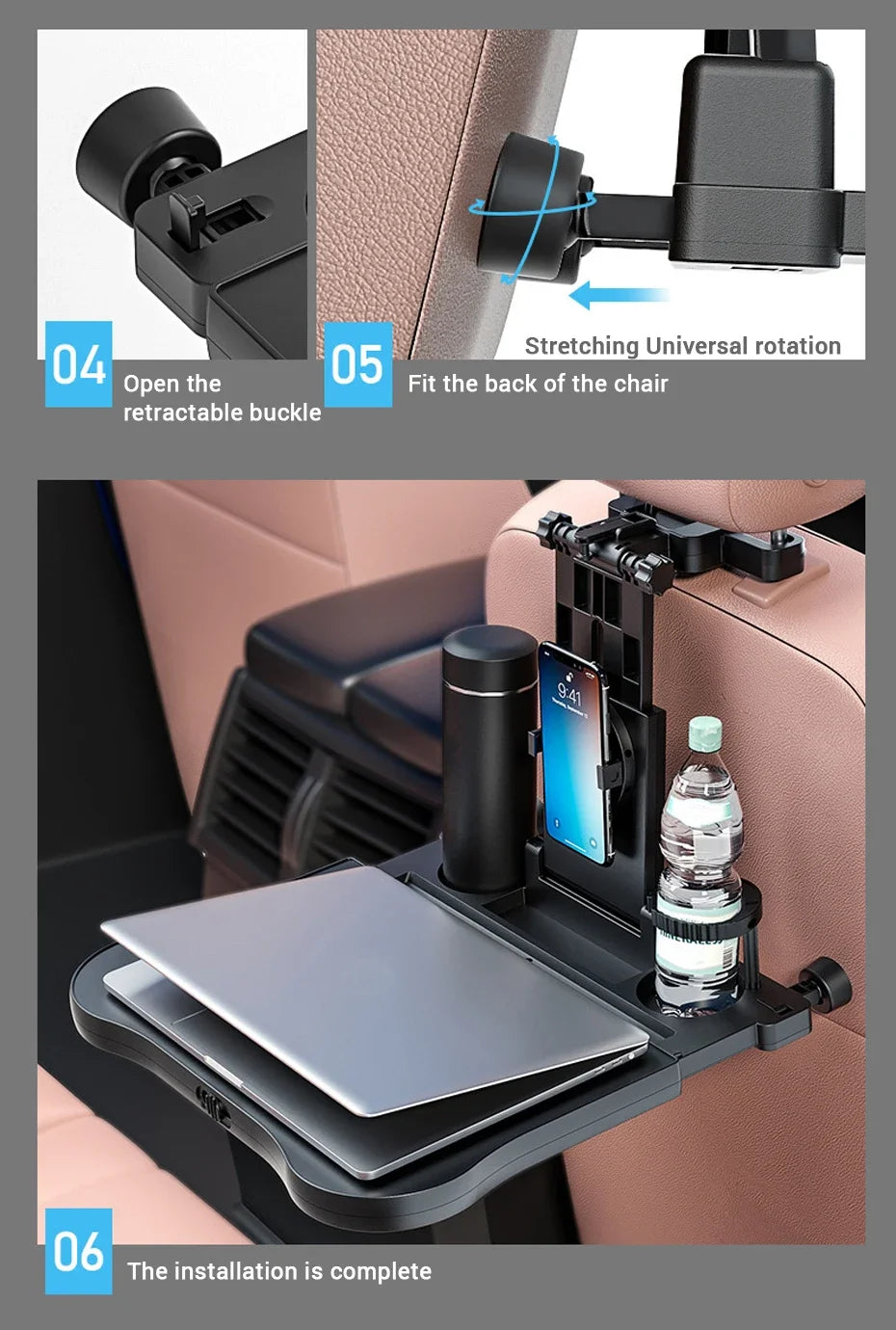 Car Back Seat Foldable Table Tray Tablet Laptop Holder Auto Seat Back Desk Tissue Box Cup Phone Holder Folding Table NEW