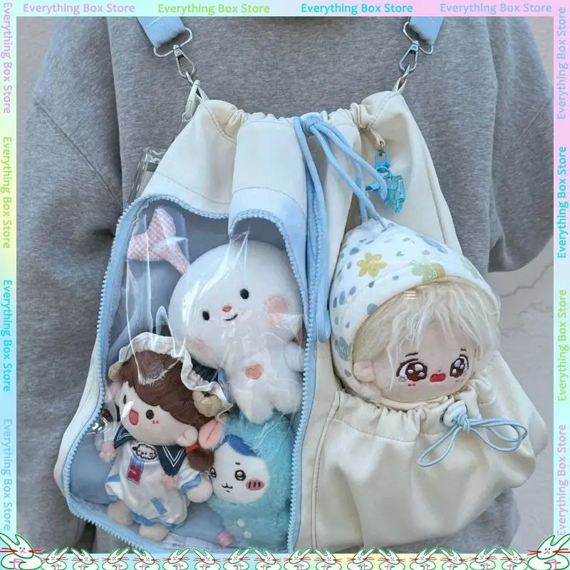 Drawstring Doll Bag Itabag 20cm Cotton Doll Wide Shoulder Strap Large Capacity Backpack Crossbody Bag Cute College Backpack