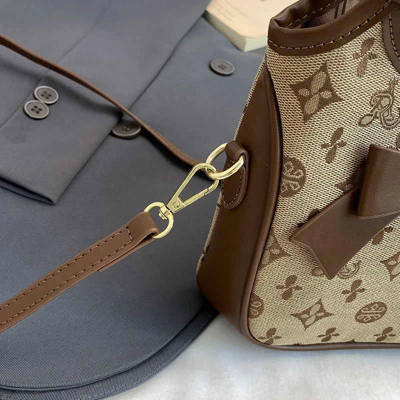 PU Hand-held Bow Bucket Bag Trendy Fashion Shoulder Bag Simple Versatile Women's Bag Commuter