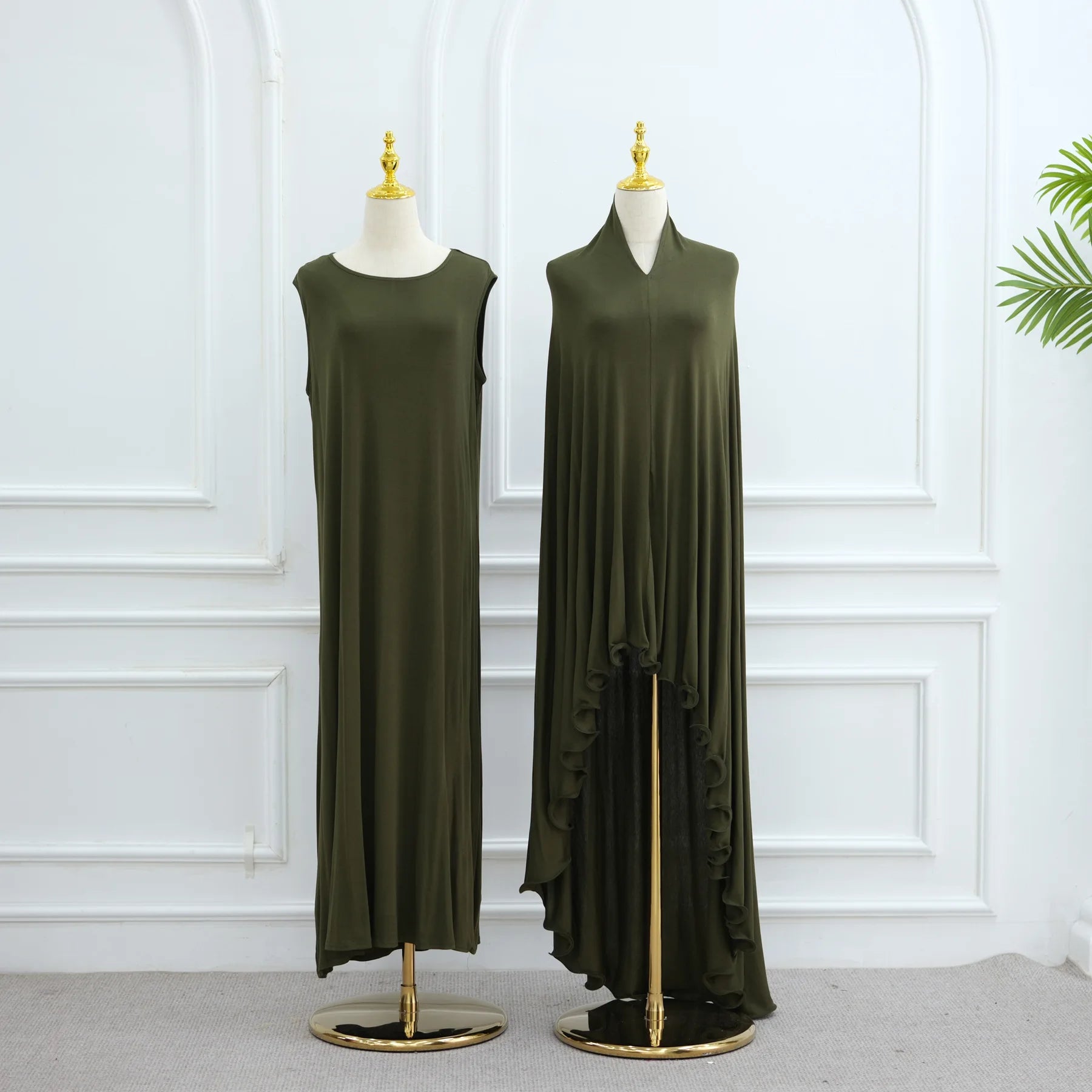 Two Piece Arabic Muslim Women Set Elegant Dubai Hijab Abaya Eid Middle East Prayer Clothes Islamic Khimar Outfit Moroccam Kaftan