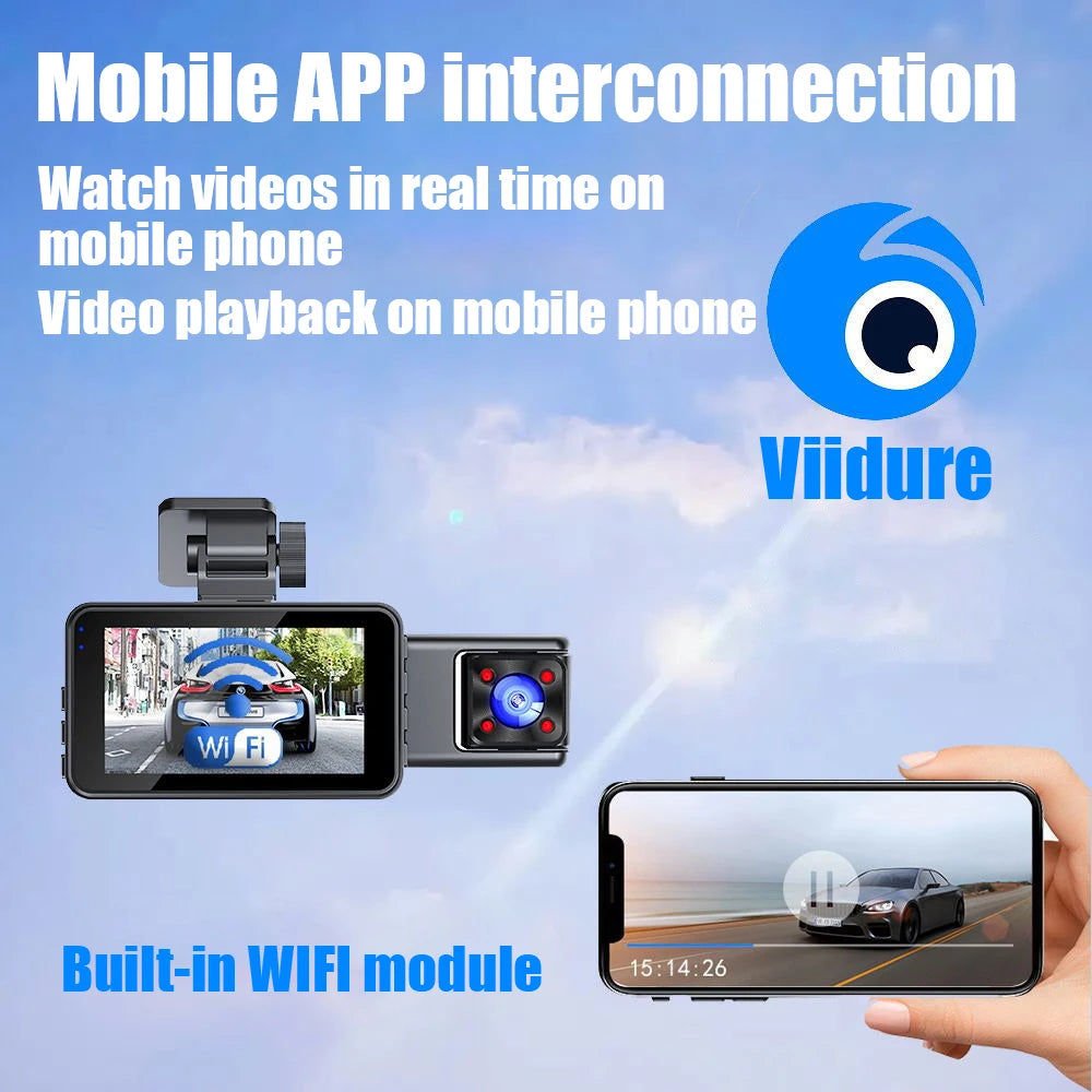 Dash Cam HD 1080P for Car DVR 3CH 360 Camera 24H Parking Monitor & GPS Night Vision Auto Video Recorder 128Gmax Vehicle DVR