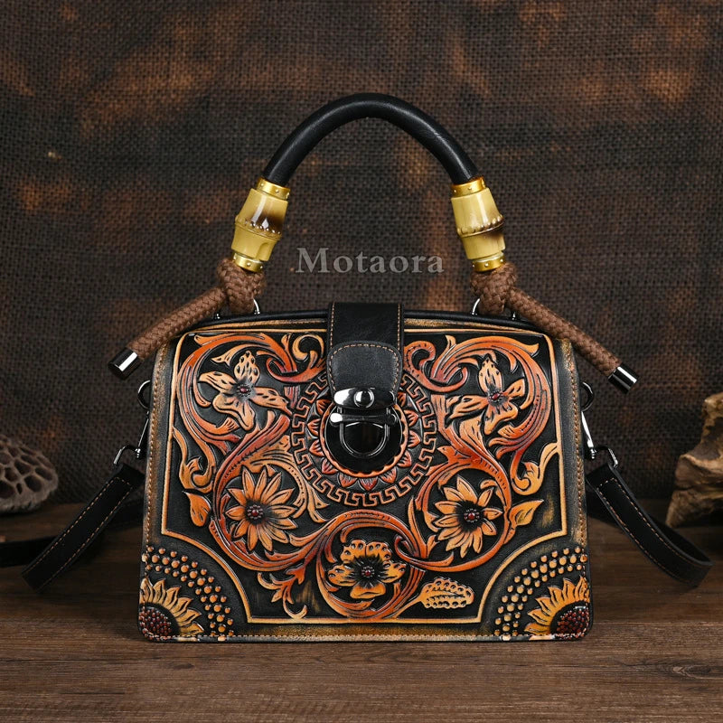 Motaora New Embossed Shoulder Bag For Women's 2025 Vintage Handmade Handbag Female PU Leather Big Capacity Crossbody Bags Purse