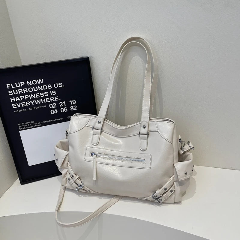 LEFTSIDE Big Solid Color PU Leather Shoulder Bags for Women Female 2025 Trend Luxury High Capacity Crossbody Handbags and Purses