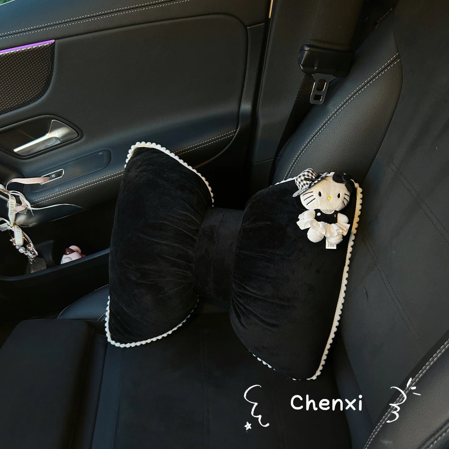 Black Hello Kitty Car Headrest Neck Protection Pillow Seat Belt Cover Universal Interior Waist Pillow Car Cushion