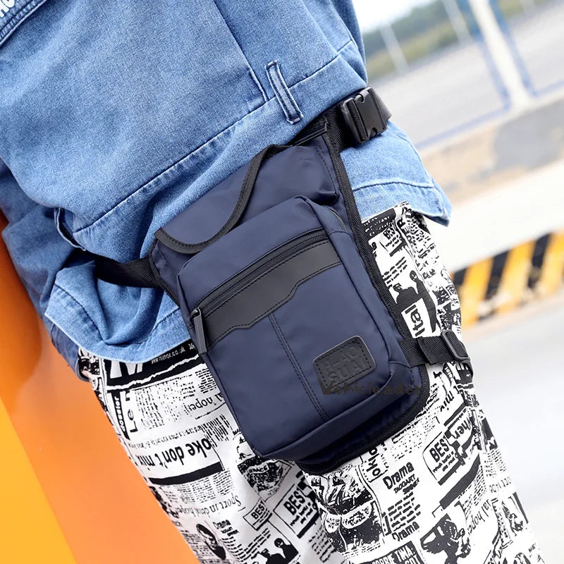 New Nylon Men Drop Leg Bag Fanny Pack Motorcycle Riding Casual Shoulder Cross Body Thigh Male Hip Belt Waist Bags Cafe Racer