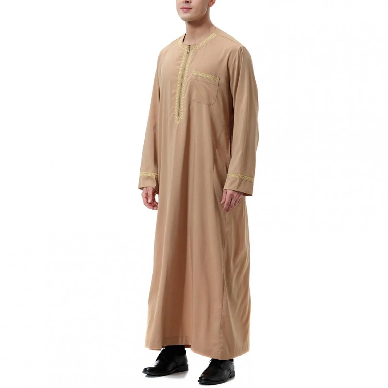 Traditional Muslim Clothing Men's Muslim Shirt robe embroidery Islamic Royalty Dubai Robe O-Neck Long Sleeve Retro Loose Abaya