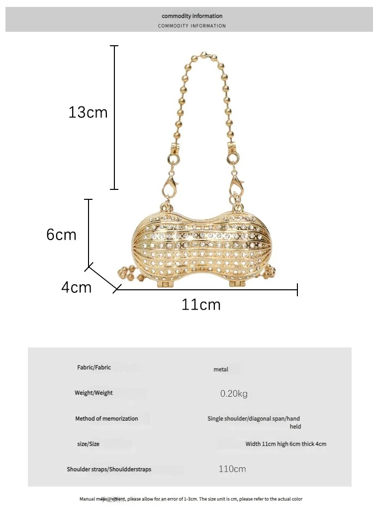Luxury Diamond Inlay Peanut Shape Crystal Clutch Purse Stones Evening Wedding Party Shoulder Bag Handle Rhinestone Mini Handbags
