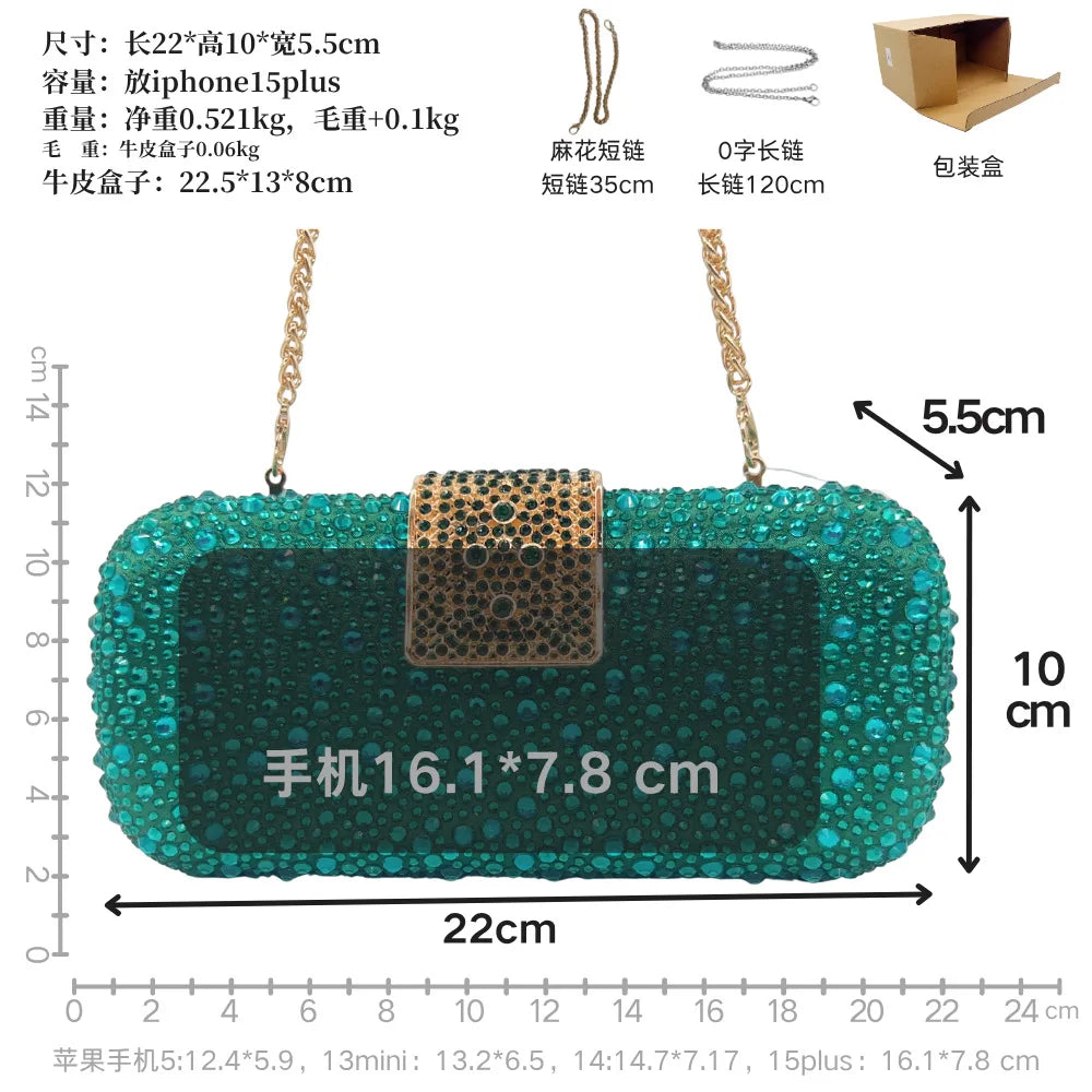 Luxury Evening Bag for Women Fashion Small Clutch Rhinestone Handbag Vintage Beaded Polyester Fiber Hard Shell Handbag