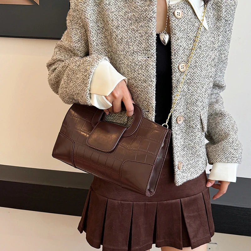 Luxury Clutch Bag Retro Women's Bag Stone Pattern PU Leather Crossbody Bag Female Flap Handbag Shoulder Bag Simple Sac A Main