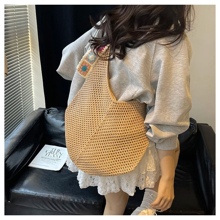 2025 Summer New – Bohemian Fresh Hollow Woven Tote Bag – Large Capacity Single-shoulder for Leisure & Vacation