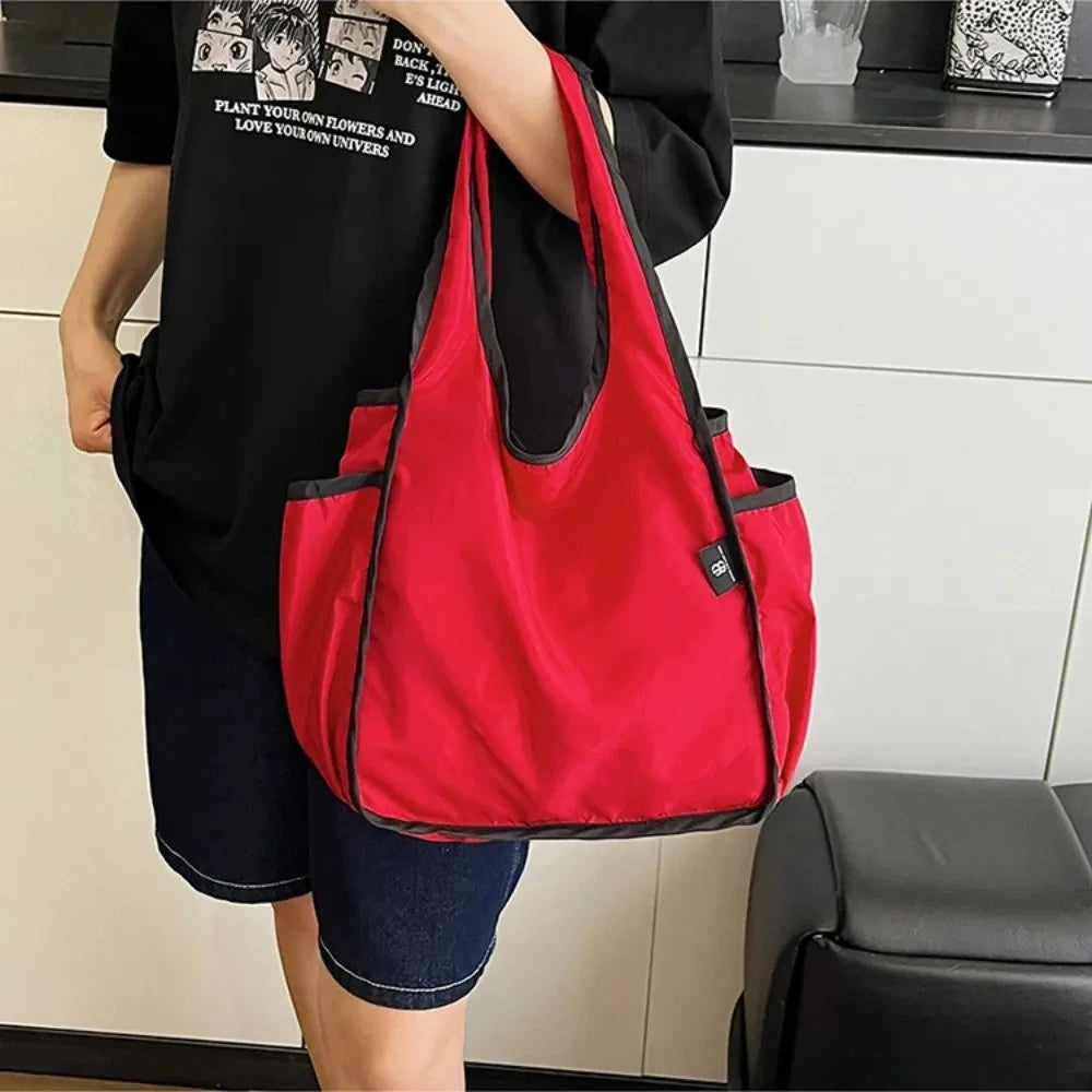 Large Capacity Lady Tote Bag Foldable Thickening Shopping Bag Lightweight Handbag Double-layer Shoulder Bag for Women
