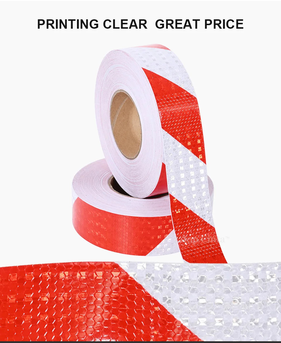 Twill Reflective Tape 5cm*25m Left Right Strips Red White Reflectors Stickers Waterproof Self-Adhesive Safety Conspicuity Decals