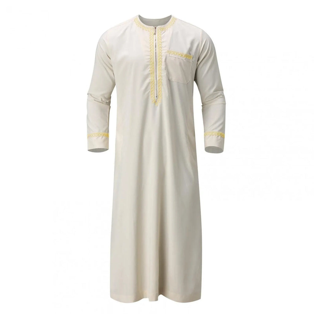 Traditional Muslim Clothing Men's Muslim Shirt robe embroidery Islamic Royalty Dubai Robe O-Neck Long Sleeve Retro Loose Abaya