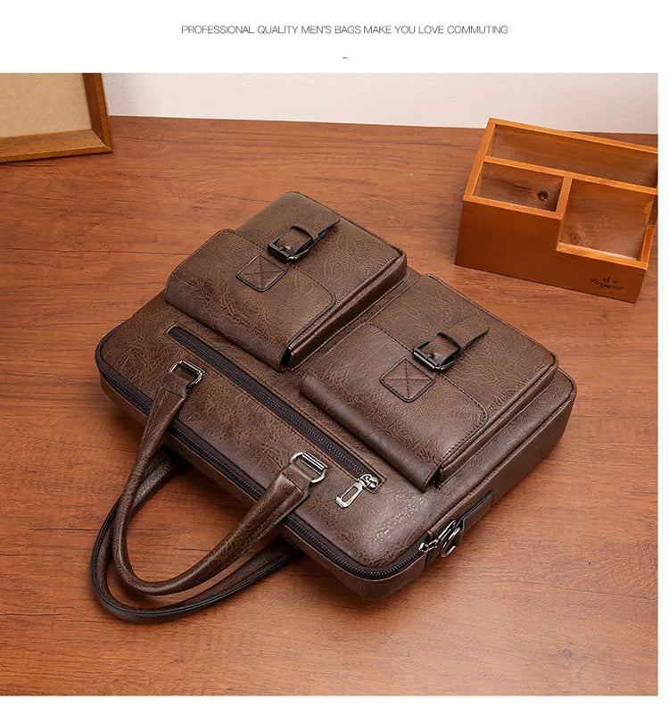 Luxury Brand Man Business Briefcase Bag PU Leather Messenger Shoulder Bag Men Office Lunch Bags For Laptop A4 File Male Handbags