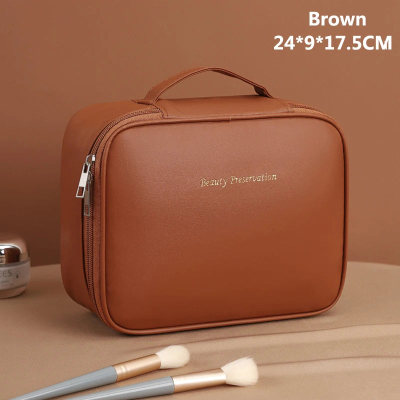 Luxury PU Large Capacity Women Tote Makeup Bag Portable Travel Organizer Tolietry Cosmetic Storage Bag Ladies Double Layer Pouch