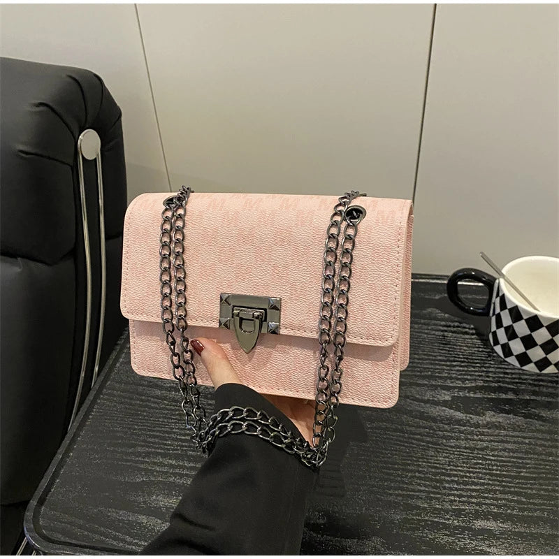Luxury Letter Print Crossbody Shoulder Bag,Chain Buckle Compact Chic Women Sling Bag,Lady Vintage Casual Personalized Square Bag