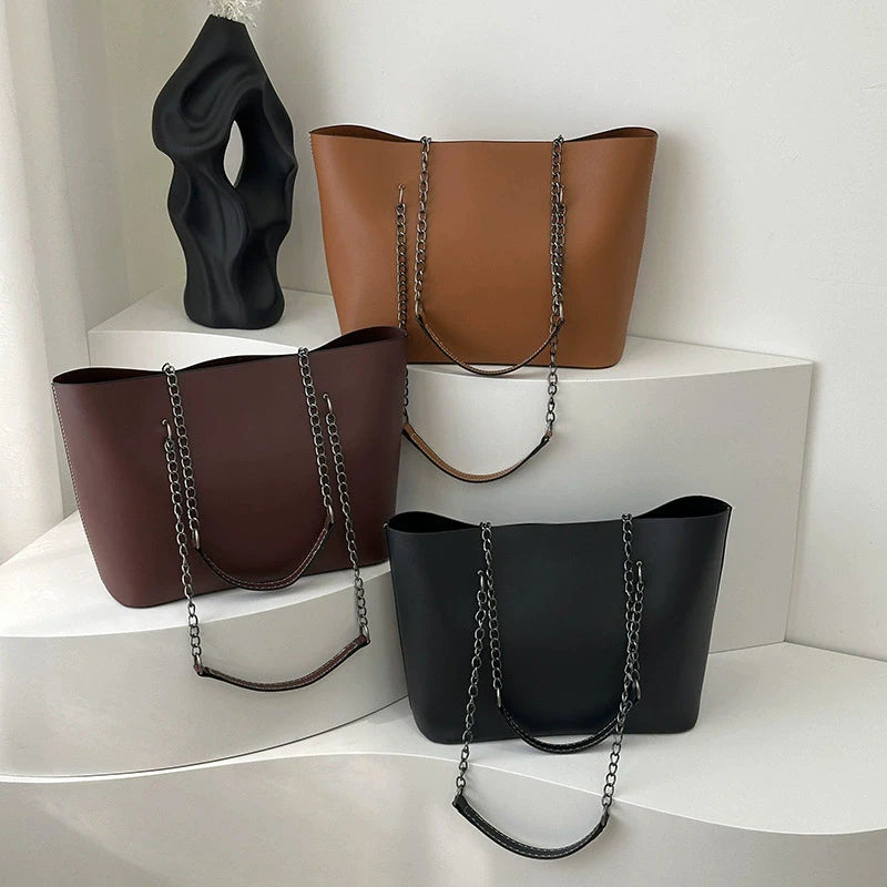 Luxury PU Leather Tote Bag For Women New Chains Shoulder Bag Large Capacity Handbag Travel Female Handle Bag bolso