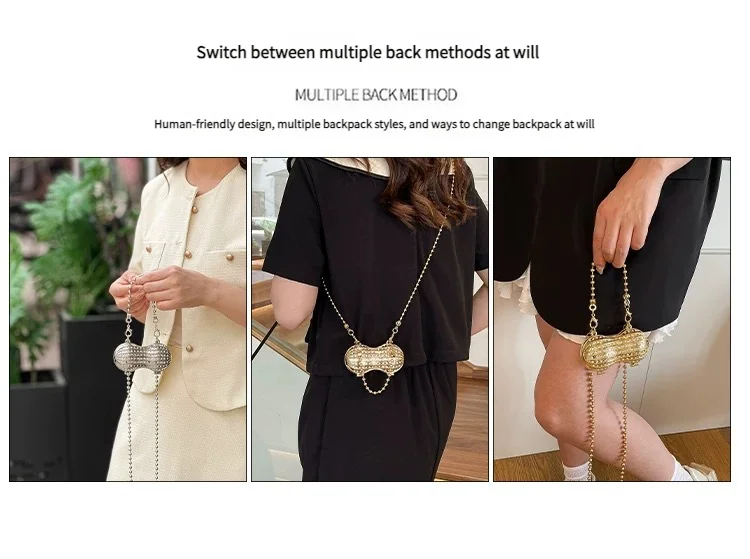 Luxury Diamond Inlay Peanut Shape Crystal Clutch Purse Stones Evening Wedding Party Shoulder Bag Handle Rhinestone Mini Handbags