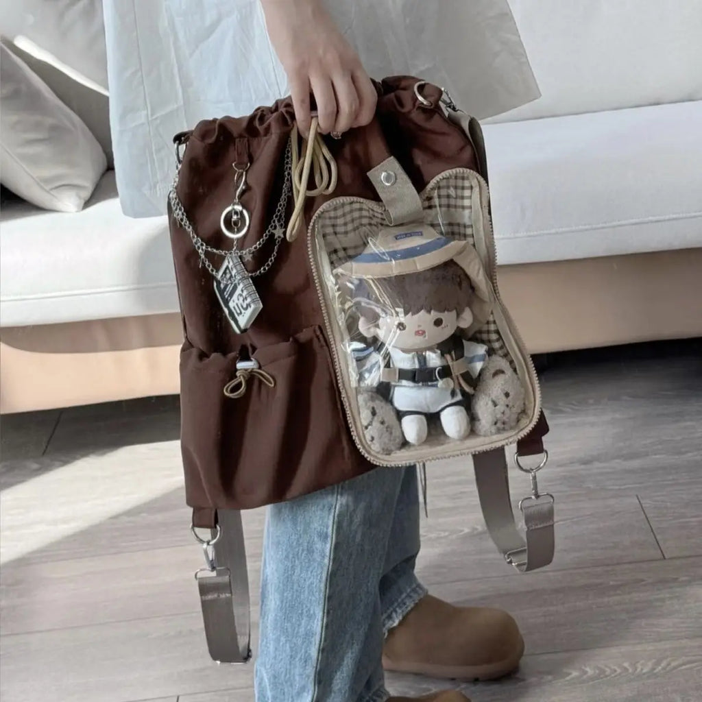 Drawstring Doll Bag Itabag 20cm Cotton Doll Wide Shoulder Strap Large Capacity Backpack Crossbody Bag Cute College Backpack