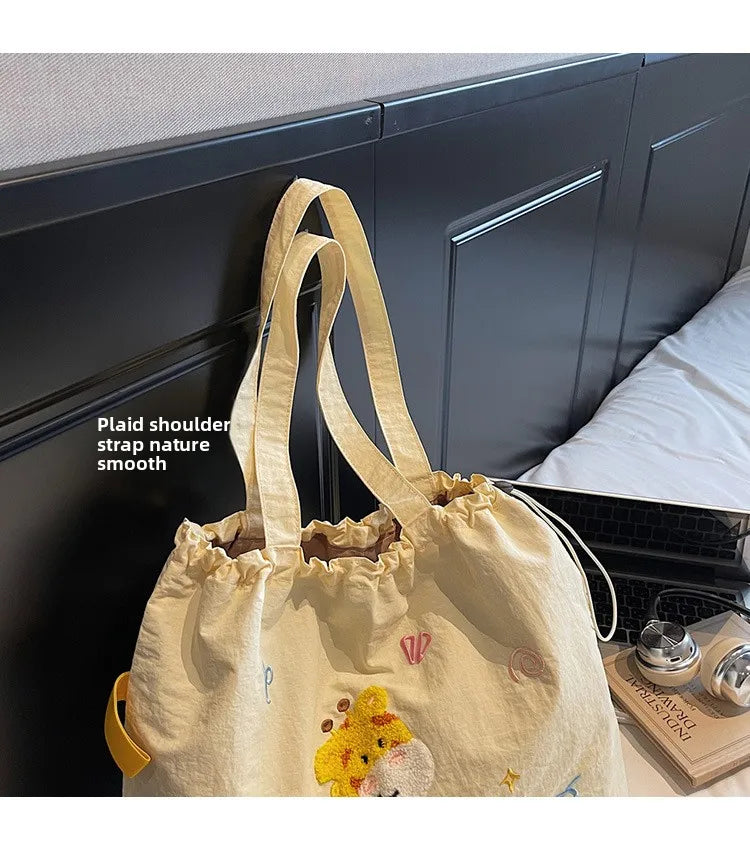 Leisure Large Capacity Single Shoulder Bag Trendy Embroidered Nylon Tote Bag School Style Sweet Handle Bag