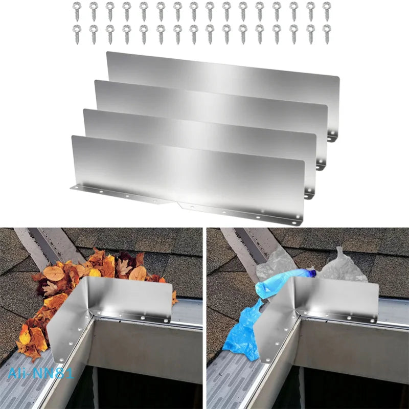 【N】4Pcs Rainwater Valley Gutter Splash Guard Rain Drip Gutter Guard,Rain Drip Gutter Guard For House Shingle Roofs Corner