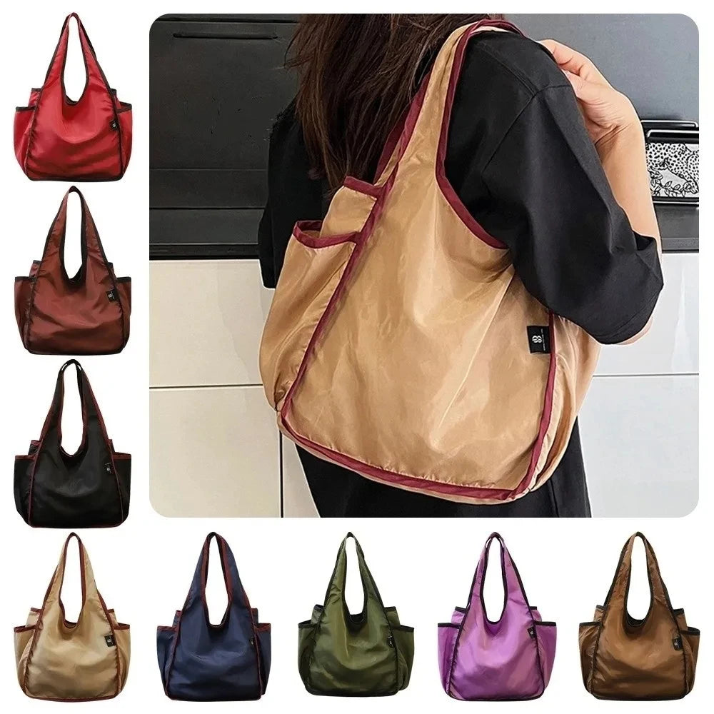 Large Capacity Lady Tote Bag Foldable Thickening Shopping Bag Lightweight Handbag Double-layer Shoulder Bag for Women