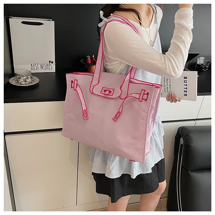Funny Design Large Capacity Tote Bags 2025 New Casual Lightweight Nylon Shoulder Bag Versatile Canvas Bag Women Shopping Handbag