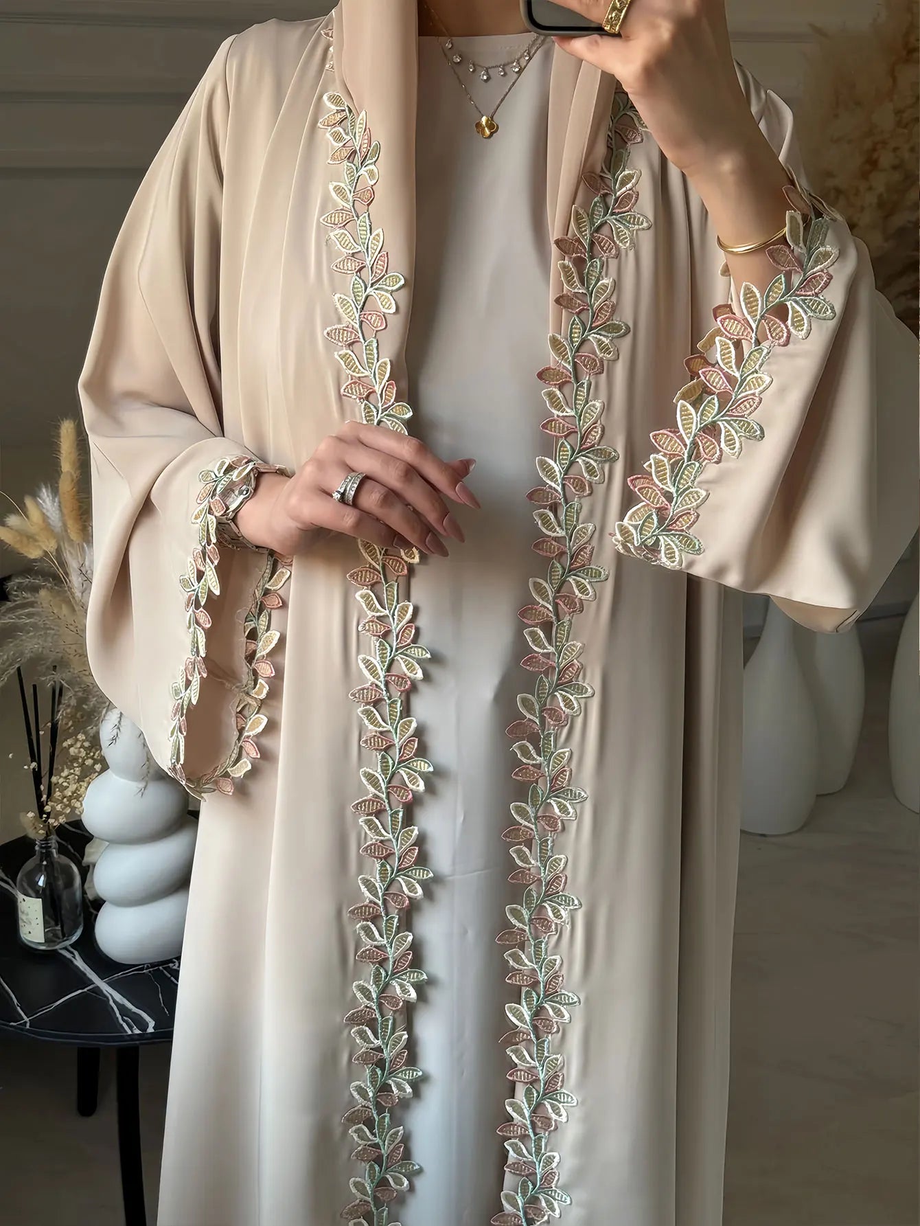 Dubai Elegant  Purple Abaya for Muslim Women - Intricately Crafted with Multicolored Embroidery Piece in Islamic Modest Fashion