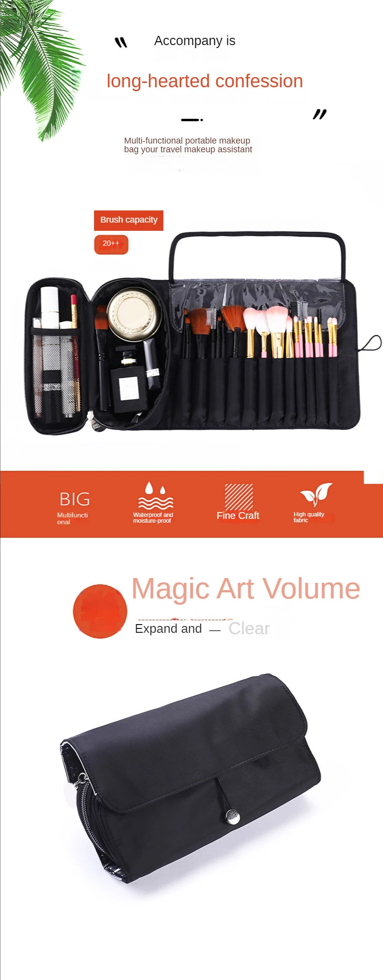 Makeup Bag Women's Cosmetic Brush Bag Travel Organizer Makeup Brushes Fold Tools Rolling Bags Waterproof Nylon Makeup Case