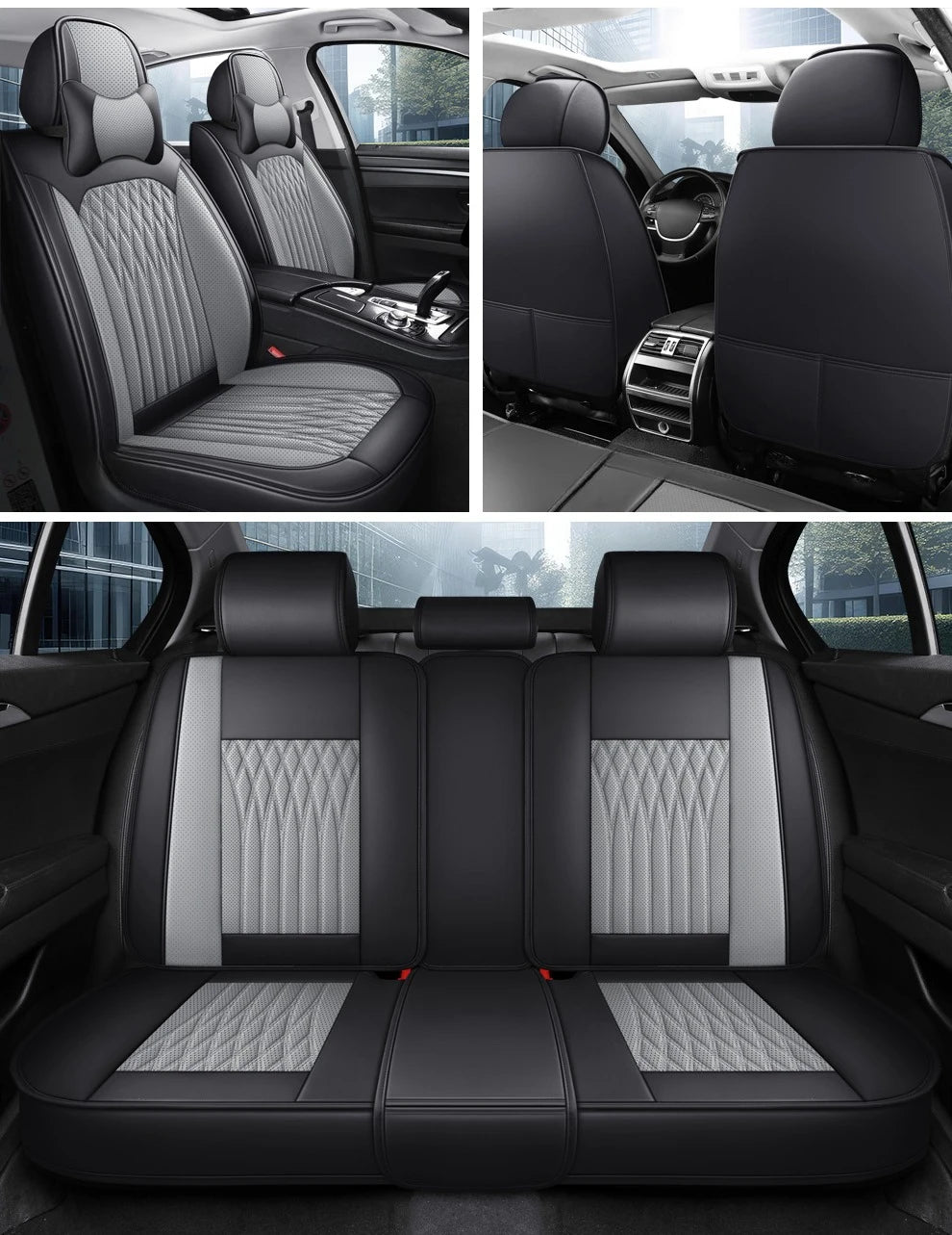 Full Set Car Seat Covers  Full-Wrap Design, Breathable Perforated PU Leather, Universal Fit for Most Sedans, Trucks & SUVs