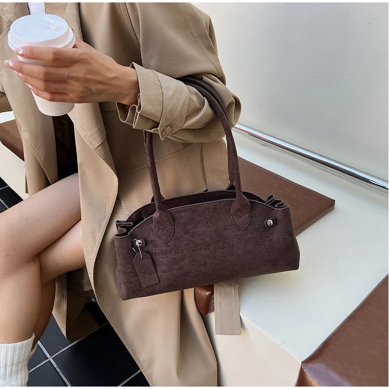 Luxury Women's Bag Lazy Matte Suede Tote Suede Boston Shoulder Bag Large Capacity Commuter Long-handle Handbag Underarm Shopper